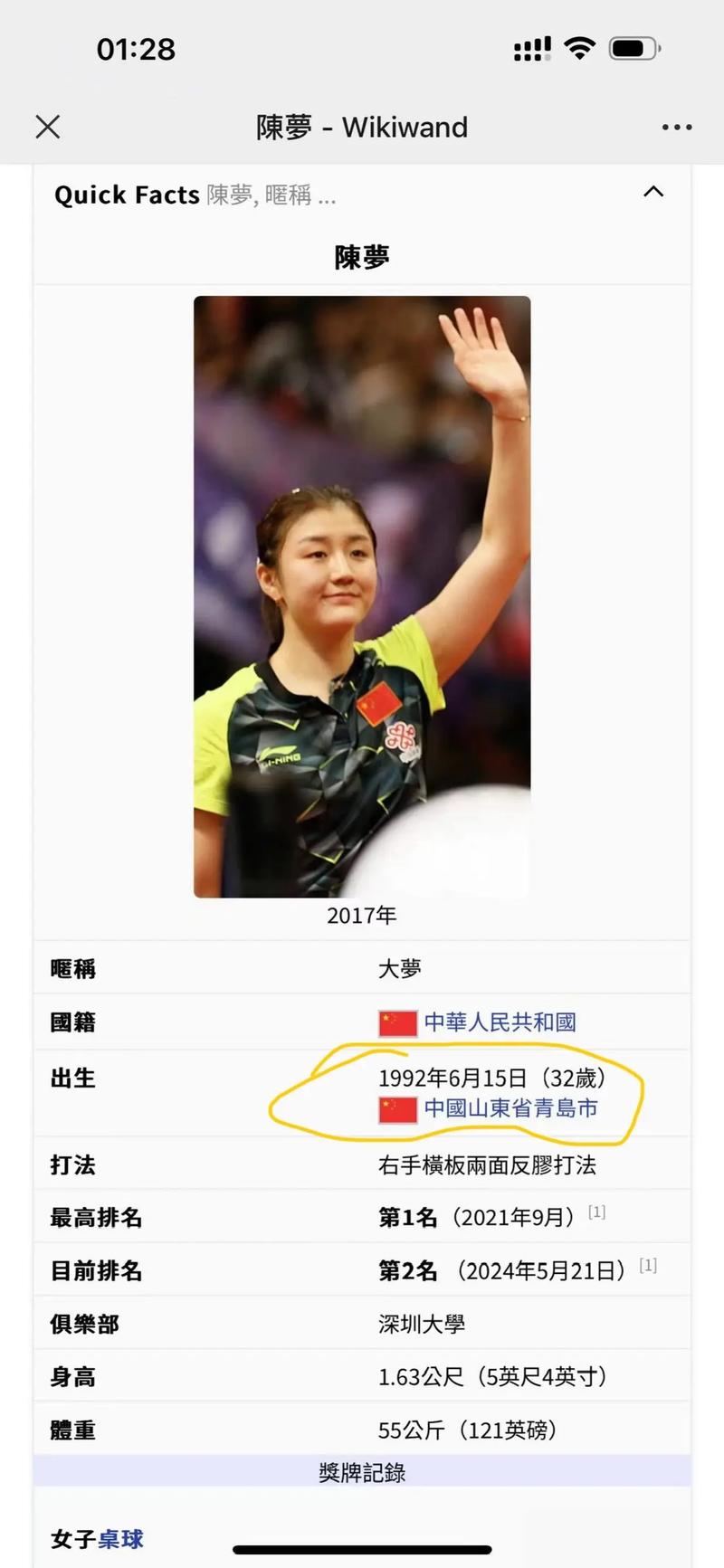 陈梦身高多少厘米？细数这位传奇运动员的各项数据