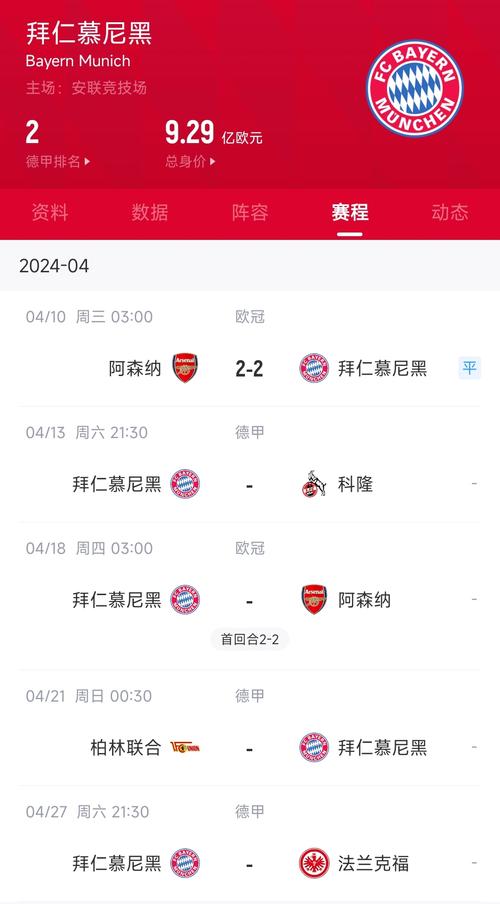 拜仁欧冠赛程安排：完整赛程时间表及对阵球队一览
