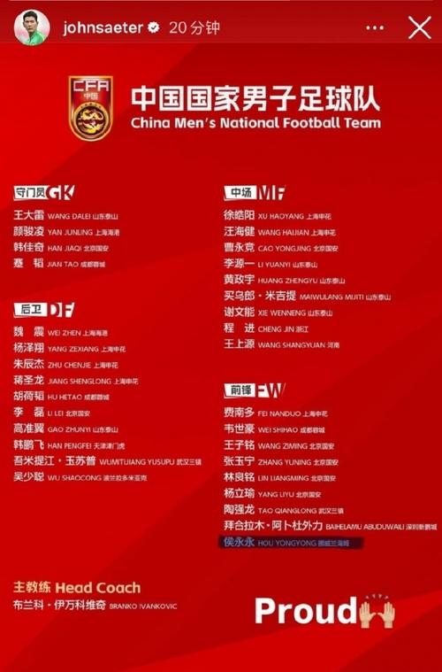 国足新名单公布，侯永永能否最终入选国家队？
