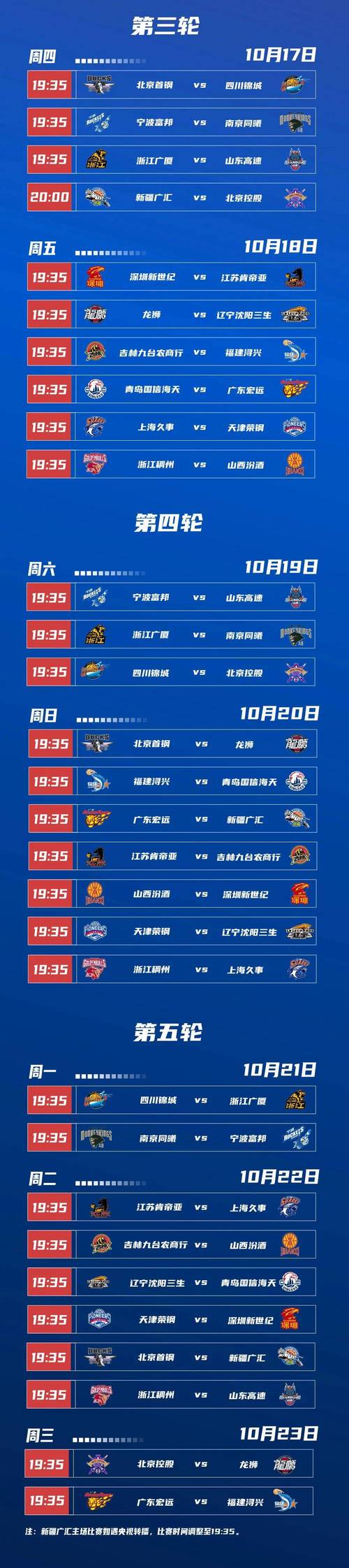 cba几号开打？新赛季揭幕战时间及对阵信息！