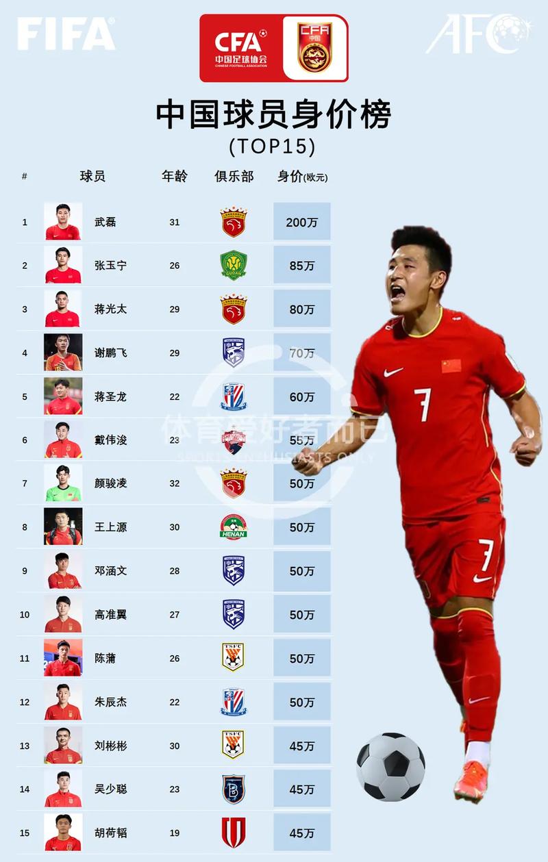 武磊身价人民币究竟是多少？揭秘中国球员身价排名