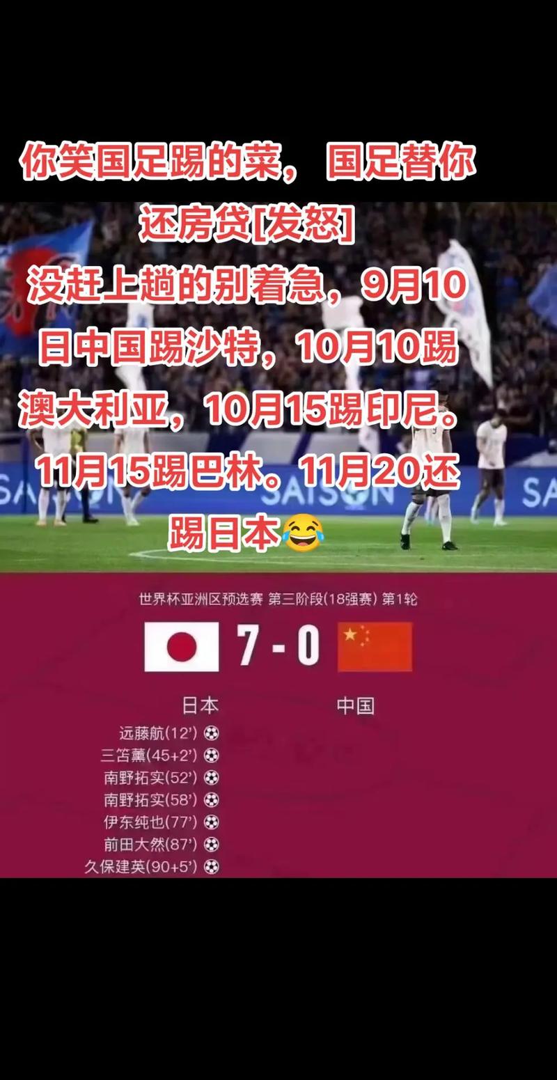 中日足球比赛结果：国足0比7负日本，世预赛遭遇惨败！