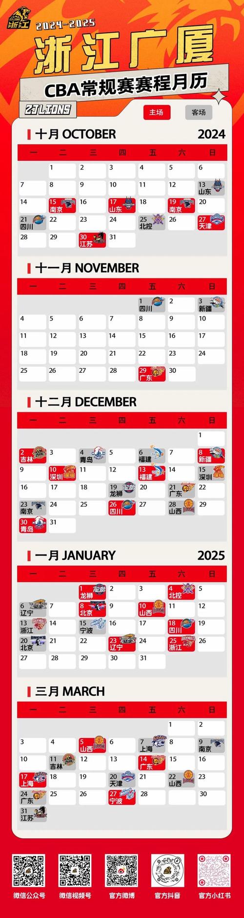今年CBA什么时间开始？各队赛程安排及比赛时间一览表！